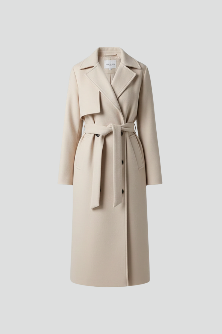 Women's Belted Textured Coat – Double-Breasted Notched Lapel Book Launch