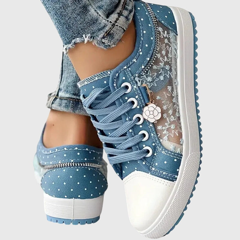 Women's Casual Dotted Sneakers – Lace-Up Rounded Toe Boardwalk Stroll