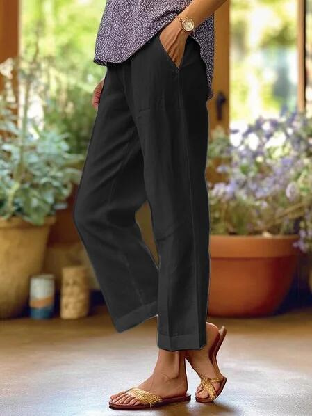 Women's Casual Pants – Cropped Straight Leg Side Pockets Everyday Wear