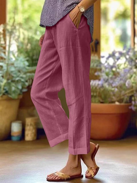 Women's Casual Pants – Cropped Straight Leg Side Pockets Everyday Wear