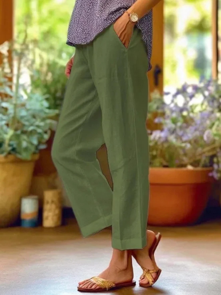 Women's Casual Pants – Cropped Straight Leg Side Pockets Everyday Wear