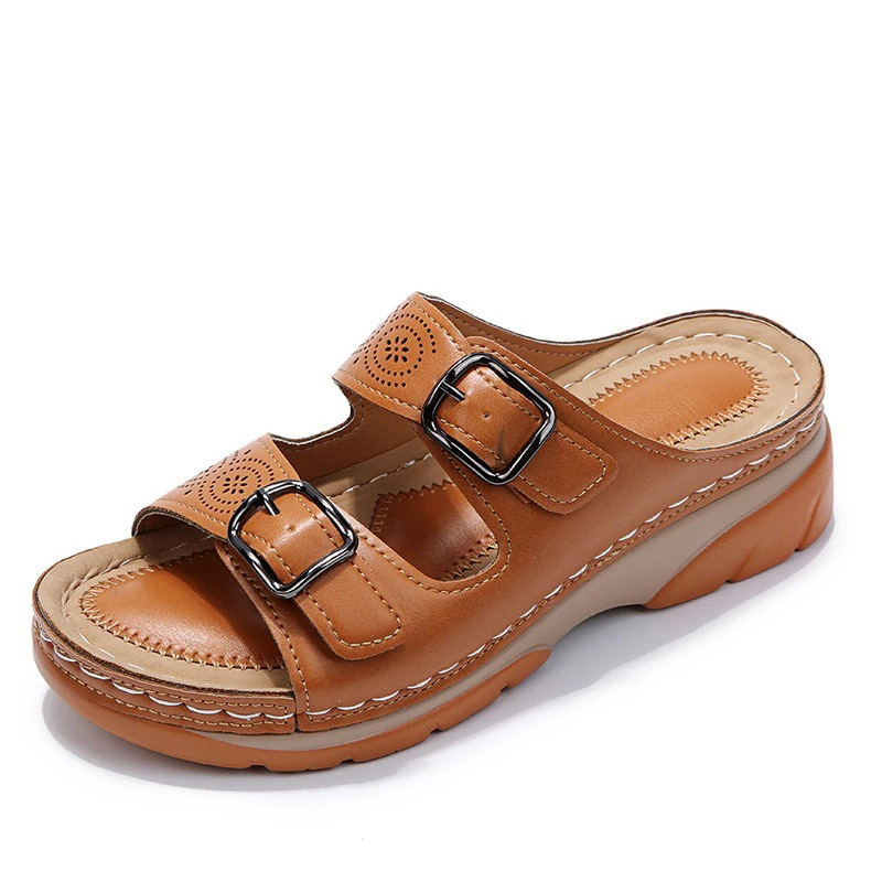 Women's Cutout Buckle Sandals – Open Toe Double Strap Casual Walking