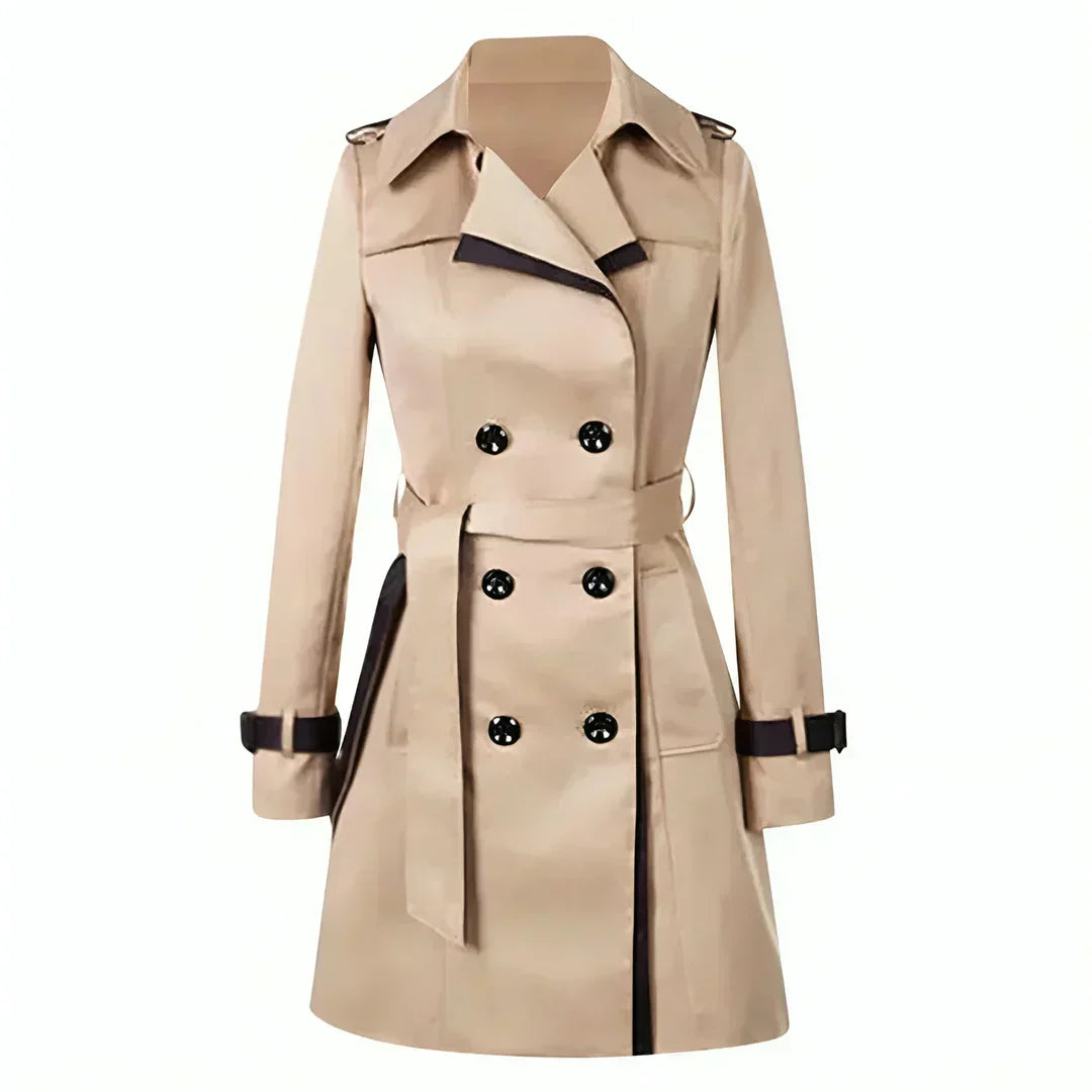 Women's Double Breasted Trench Coat – Tie Belt Buckle Cuffs City Commute
