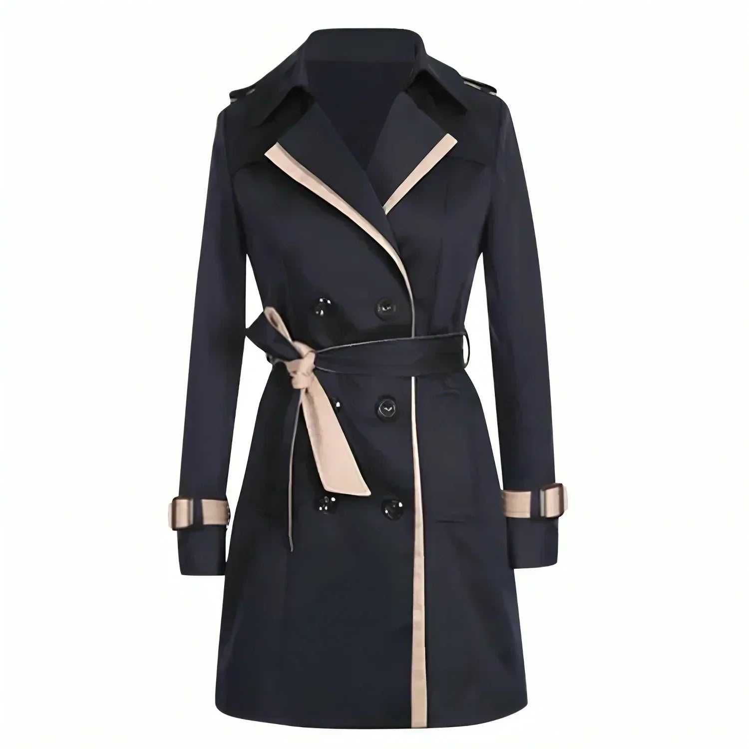 Women's Double Breasted Trench Coat – Tie Belt Buckle Cuffs City Commute
