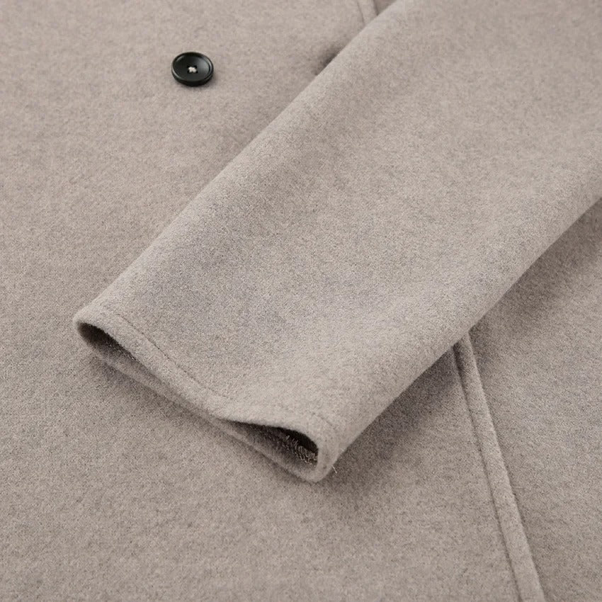 Women's Double Breasted Wool Jacket – Stand Collar Open Cuffs Daywear