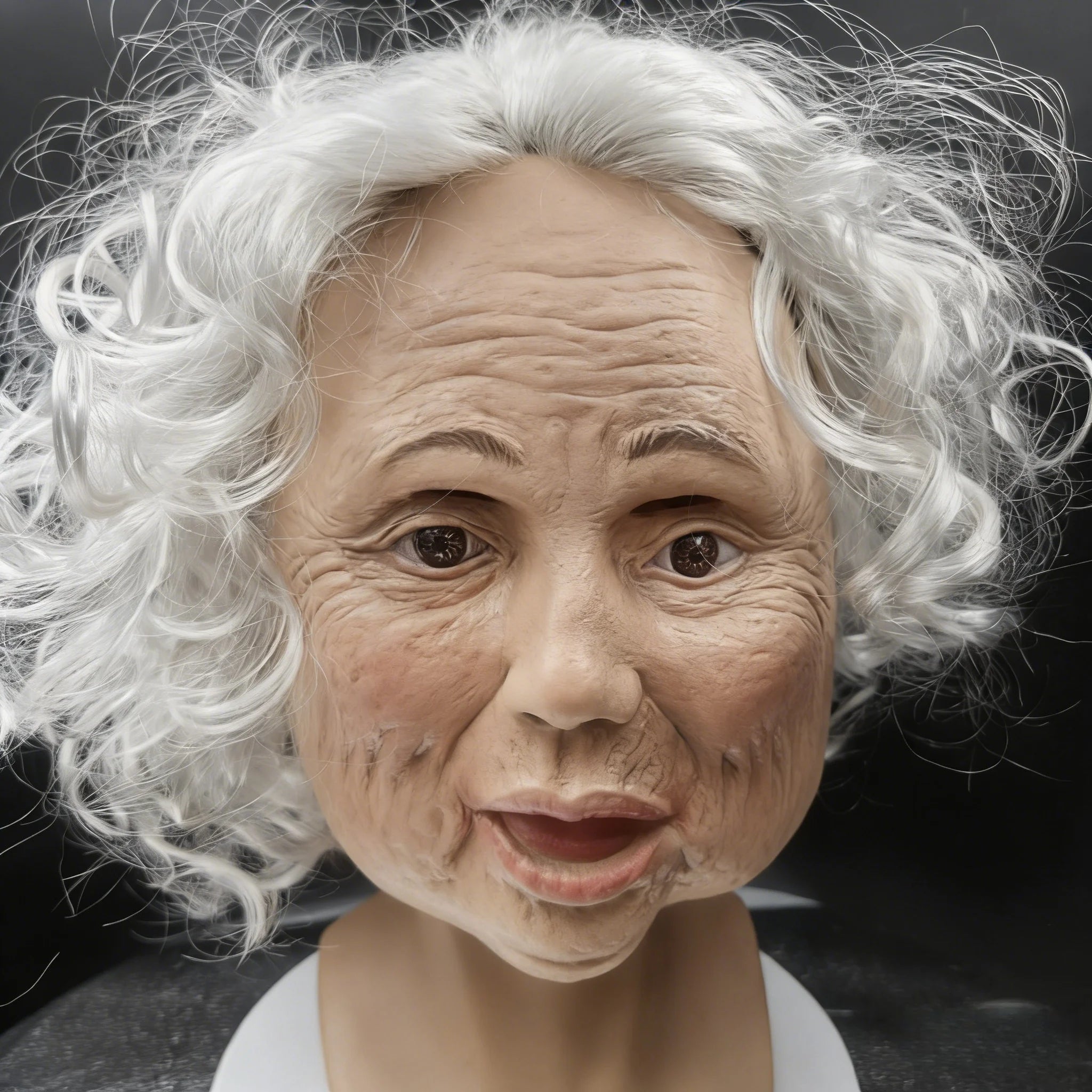 Women's Elderly Character Mask – Full Face White Curly Hair Halloween Party