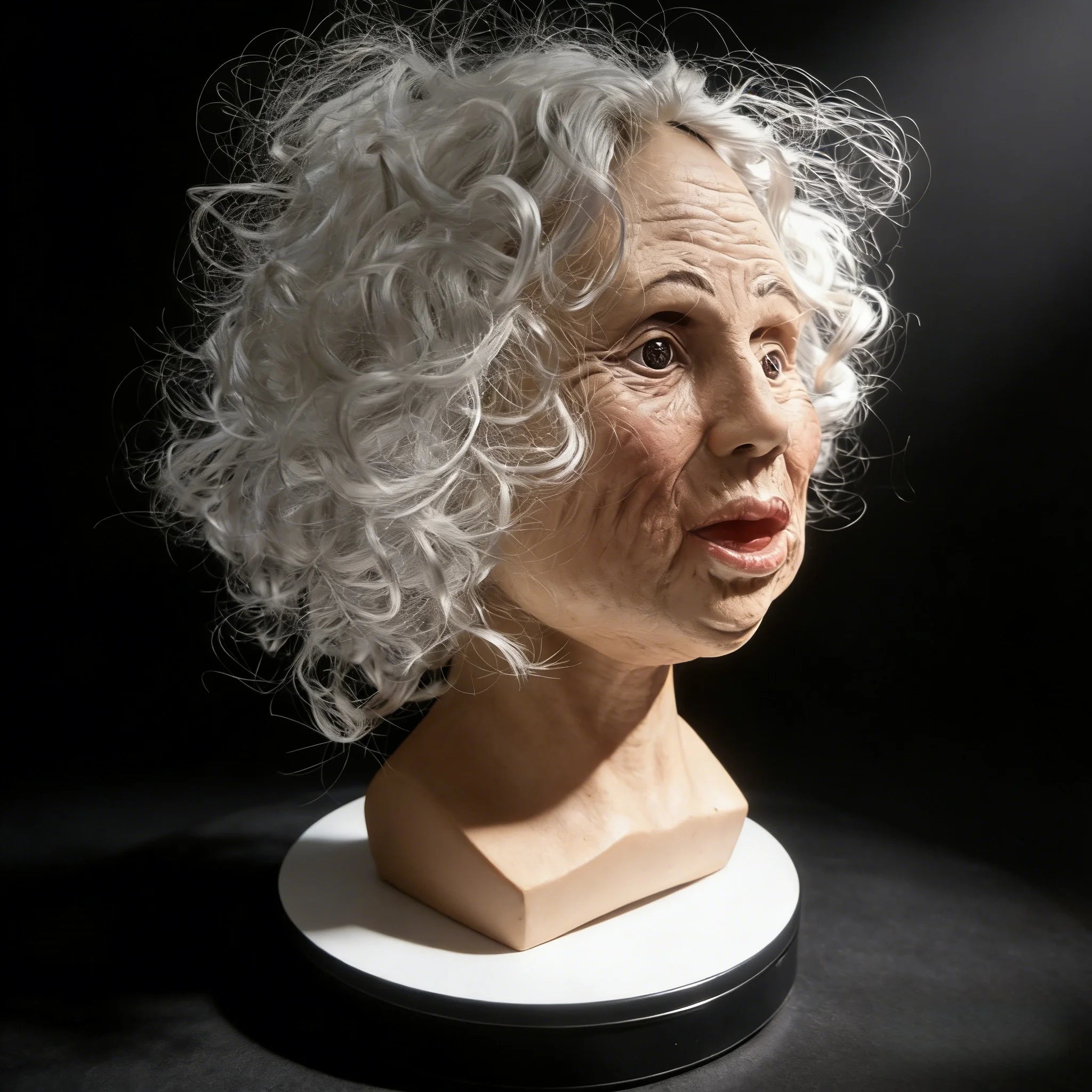 Women's Elderly Character Mask – Full Face White Curly Hair Halloween Party