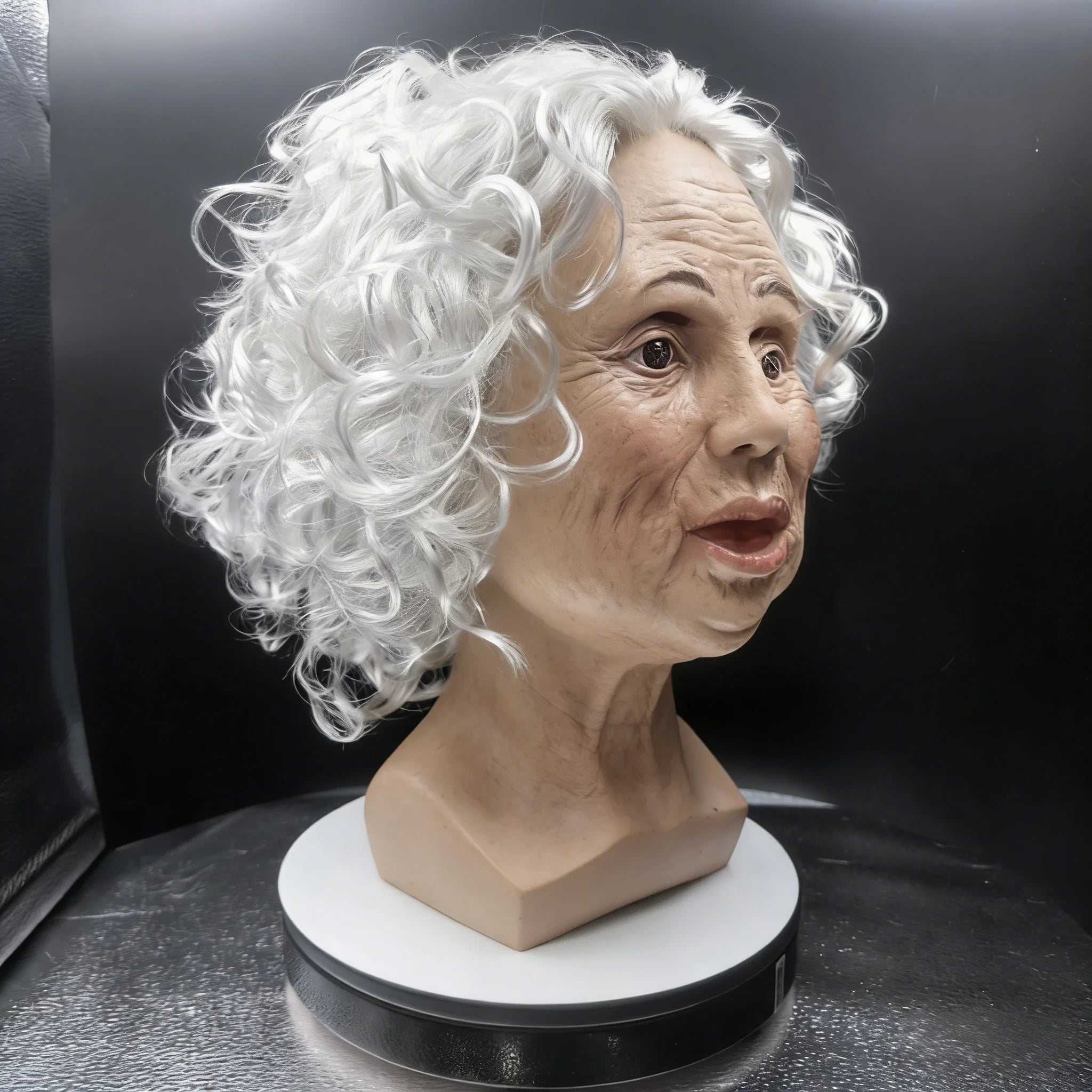 Women's Elderly Character Mask – Full Face White Curly Hair Halloween Party