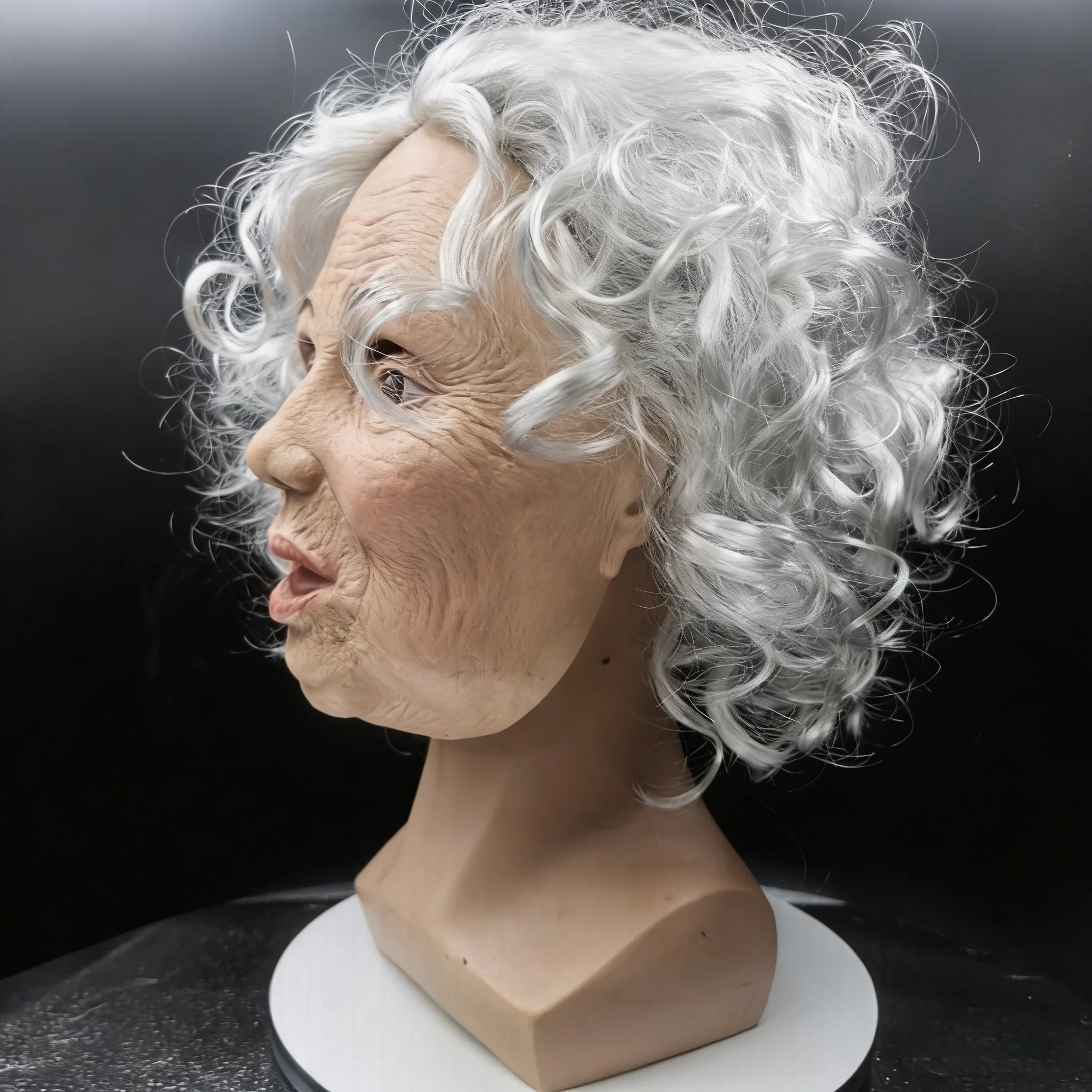Women's Elderly Character Mask – Full Face White Curly Hair Halloween Party