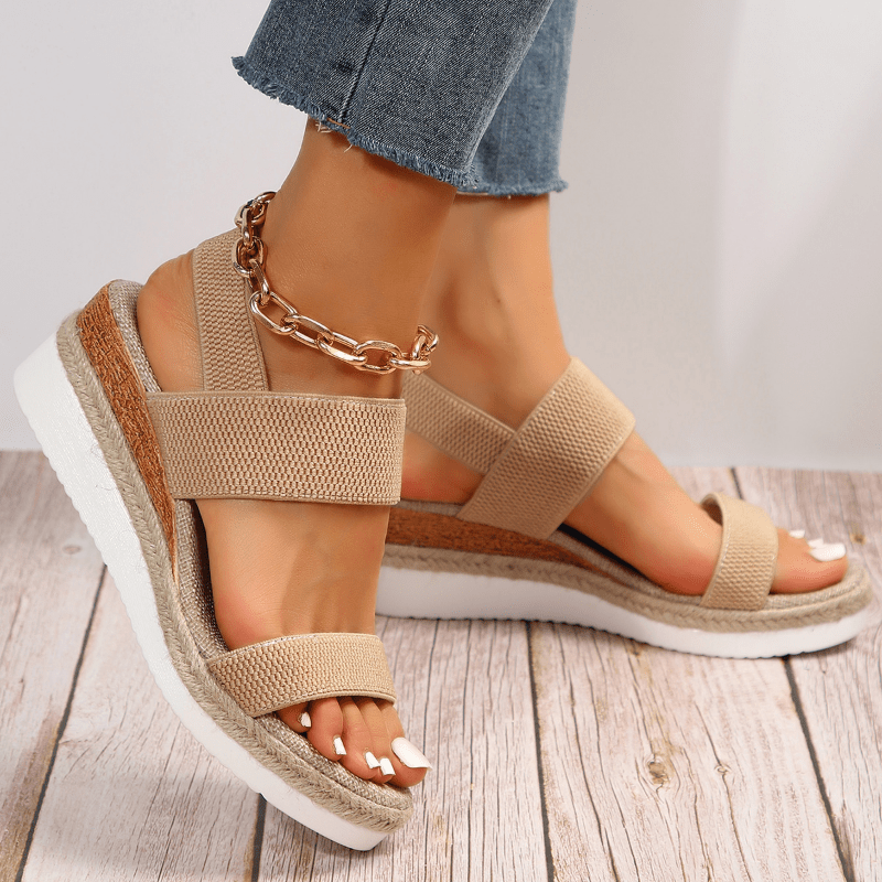 Women's Espadrille Platform Sandals – Elastic Strap Open Toe Wedge Summer