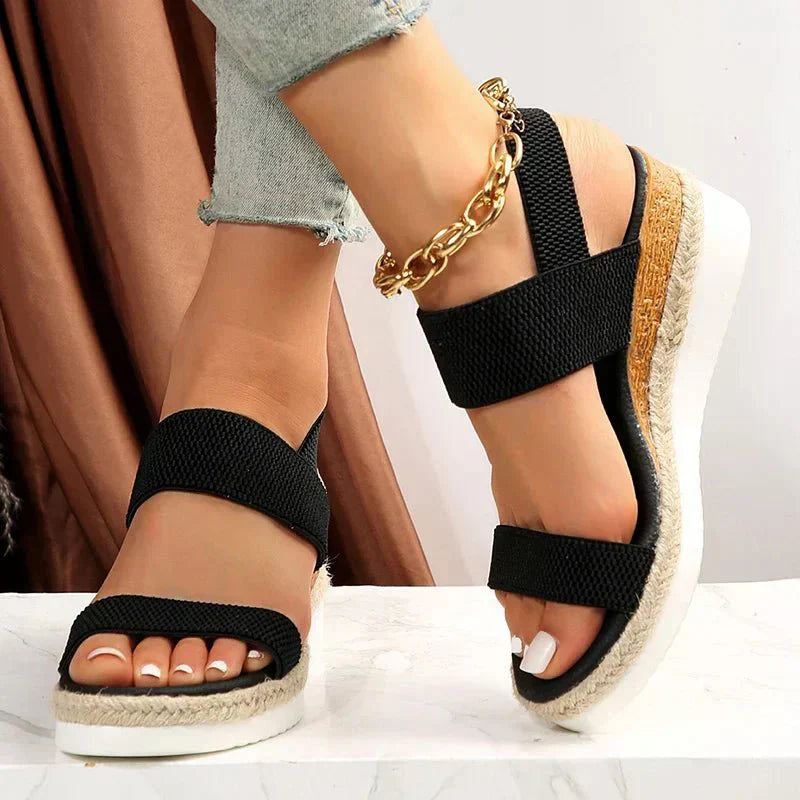 Women's Espadrille Platform Sandals – Elastic Strap Open Toe Wedge Summer