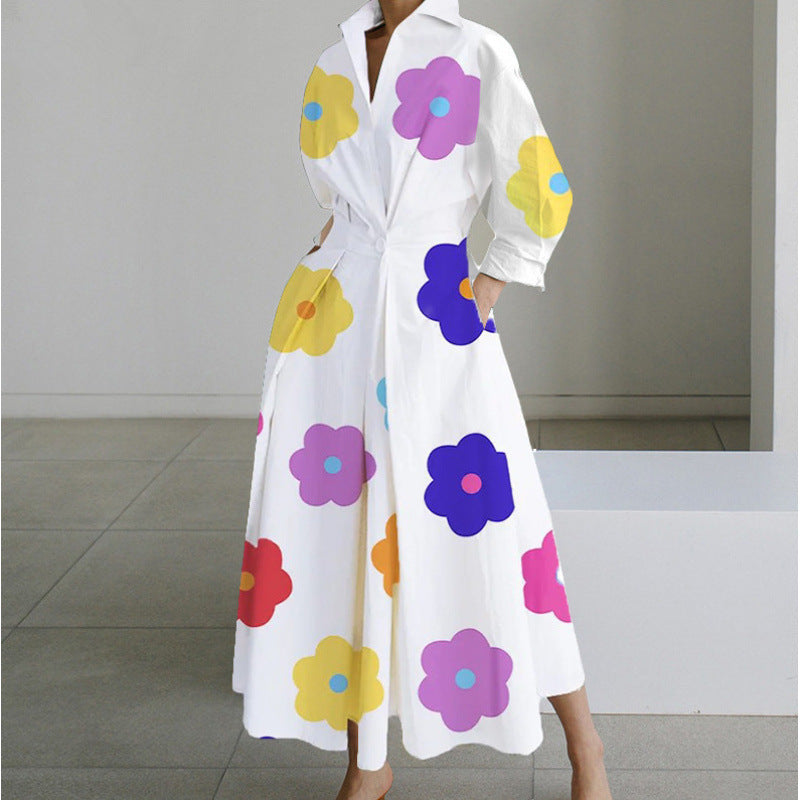 Women's Gathered Maxi Dress – Collared V Neck Elbow Sleeves Daytime Events