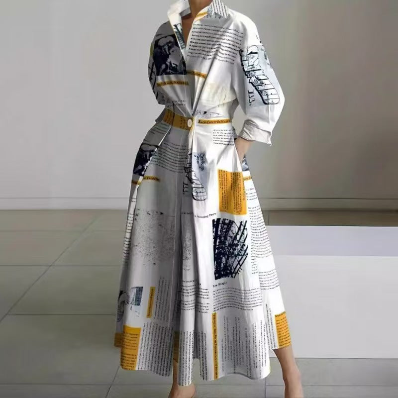 Women's Gathered Maxi Dress – Collared V Neck Elbow Sleeves Daytime Events