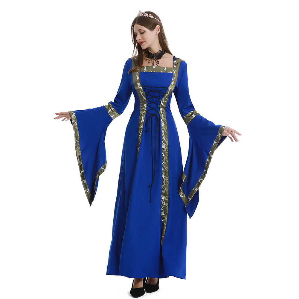 Women's Hooded Medieval Dress Costume – Lace Up Bell Sleeve Halloween Party