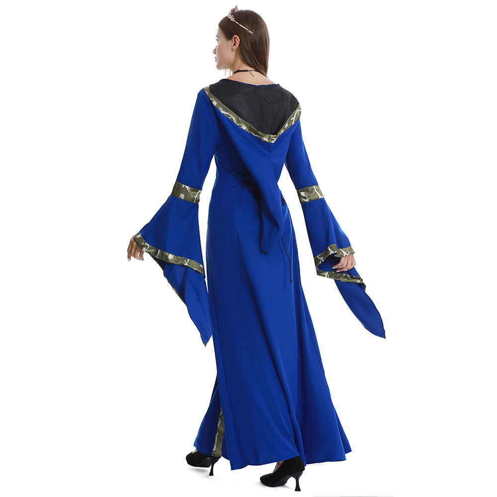 Women's Hooded Medieval Dress Costume – Lace Up Bell Sleeve Halloween Party