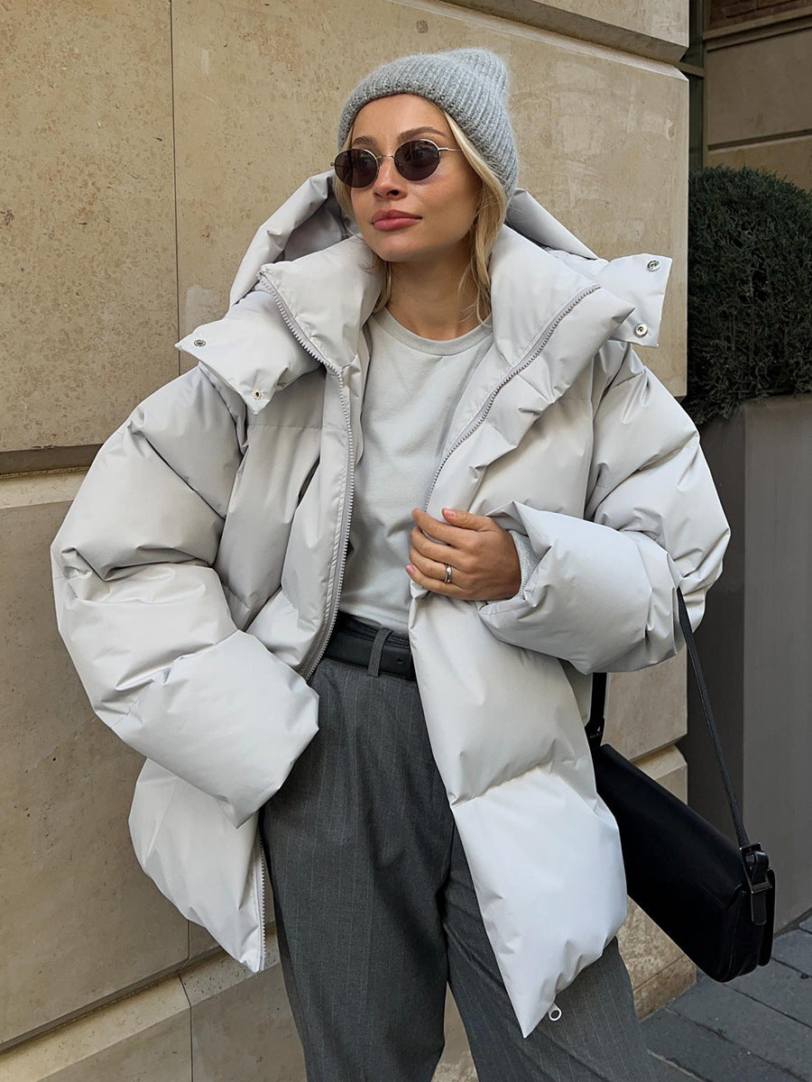 Women's Hooded Quilted Puffer Jacket – Zip Front Snap Placket Winter Wear