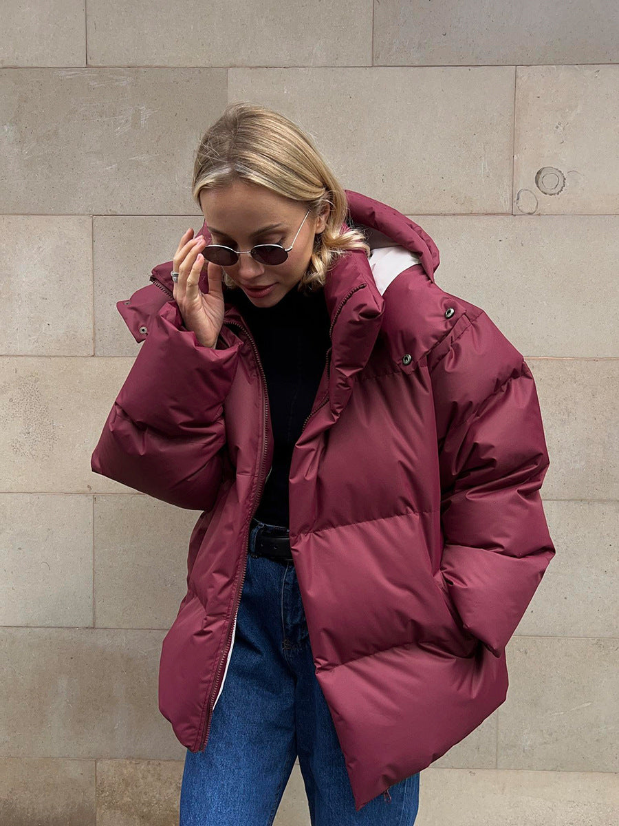 Women's Hooded Quilted Puffer Jacket – Zip Front Snap Placket Winter Wear