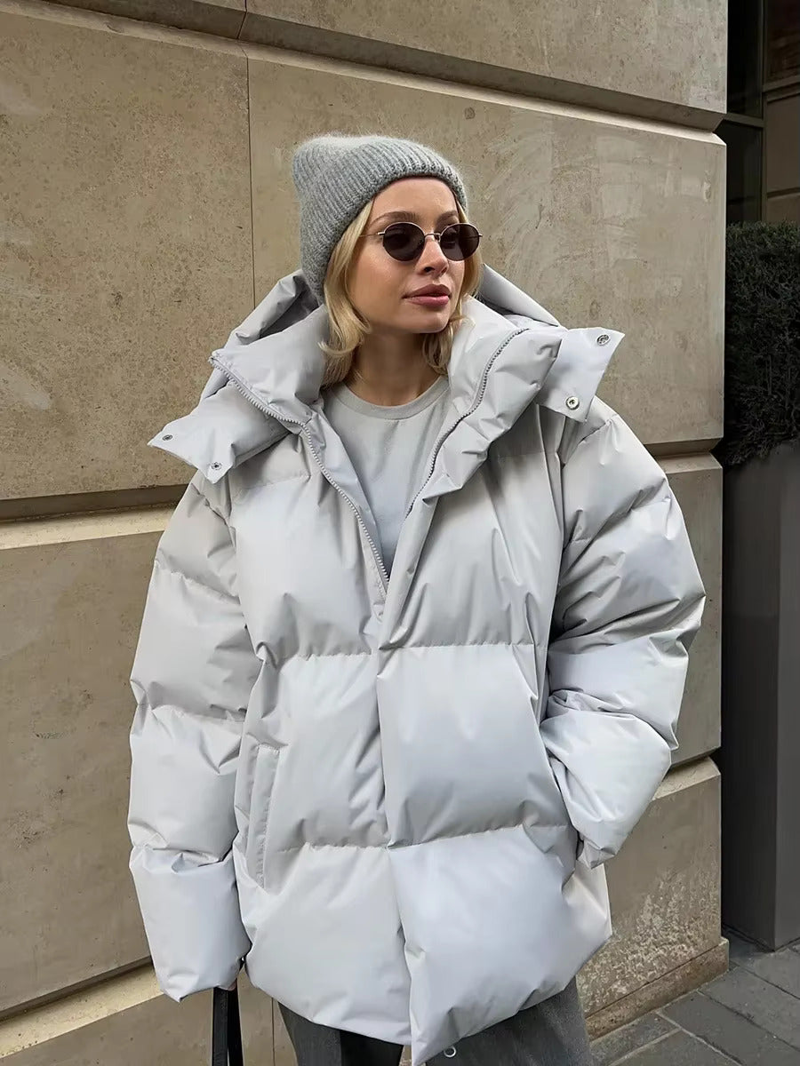 Women's Hooded Quilted Puffer Jacket – Zip Front Snap Placket Winter Wear
