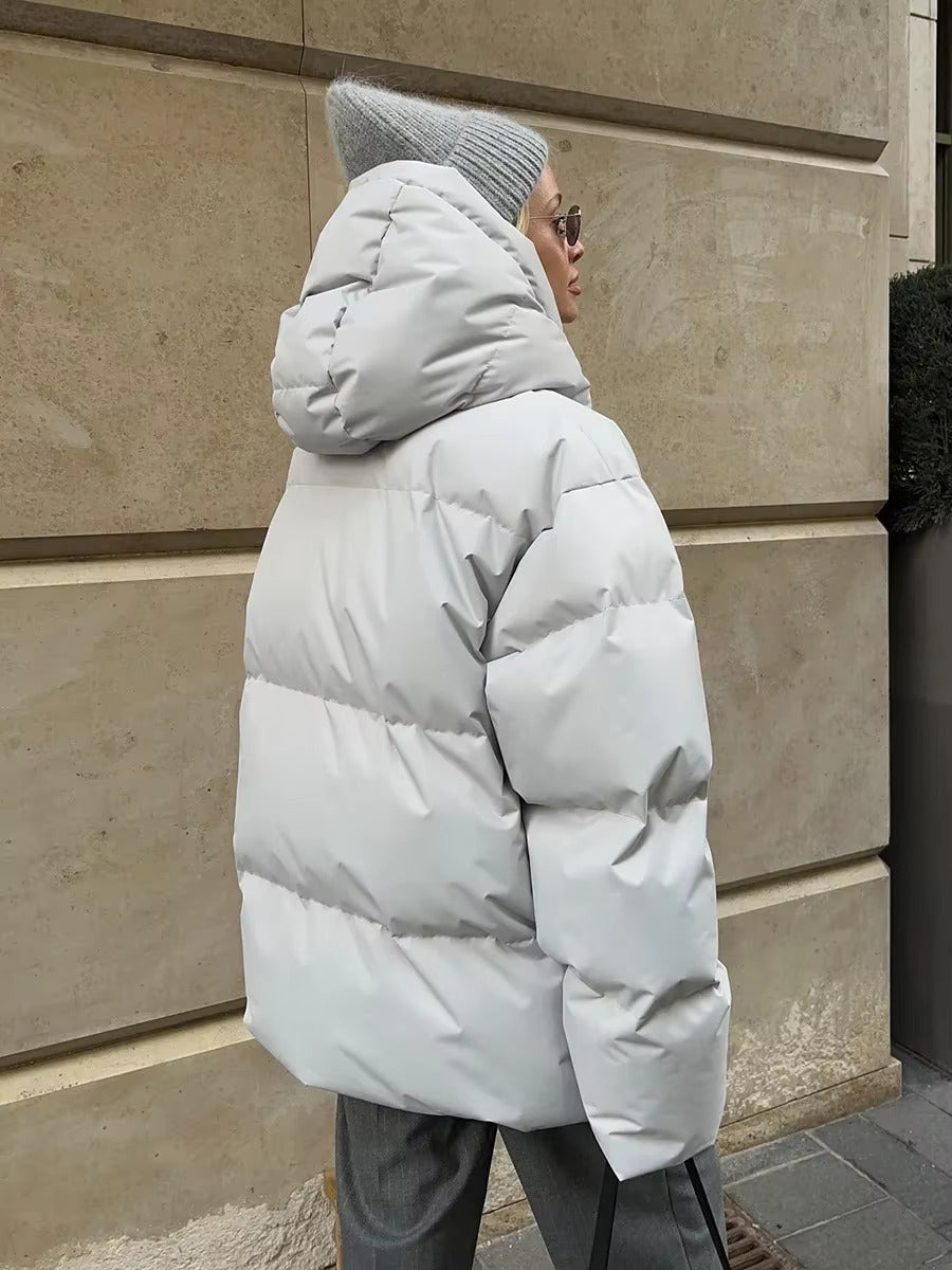Women's Hooded Quilted Puffer Jacket – Zip Front Snap Placket Winter Wear