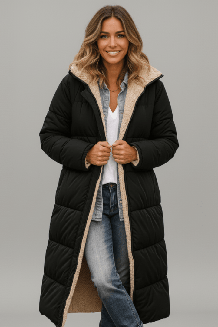 Women's Hooded Quilted Winter Puffer Coat – Zip Front Long Length Snowy Day Outings