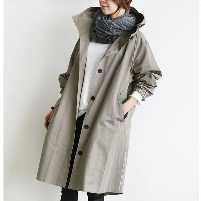 Women's Hooded Trench Coat – Button Front Long Sleeves Everyday Errands