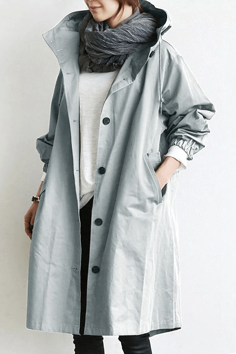 Women's Hooded Trench Coat – Button Front Long Sleeves Everyday Errands