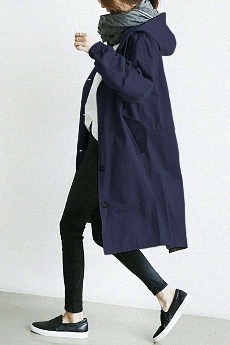 Women's Hooded Trench Coat – Button Front Long Sleeves Everyday Errands