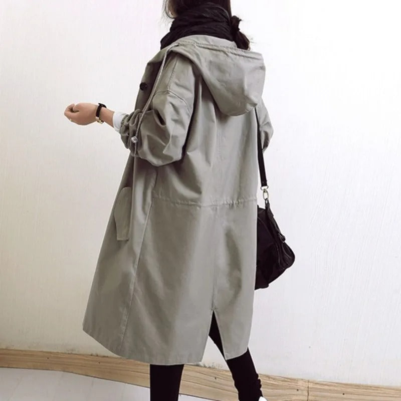 Women's Hooded Trench Coat – Button Front Long Sleeves Everyday Errands