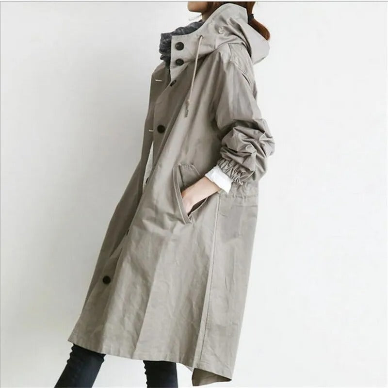 Women's Hooded Trench Coat – Button Front Long Sleeves Everyday Errands
