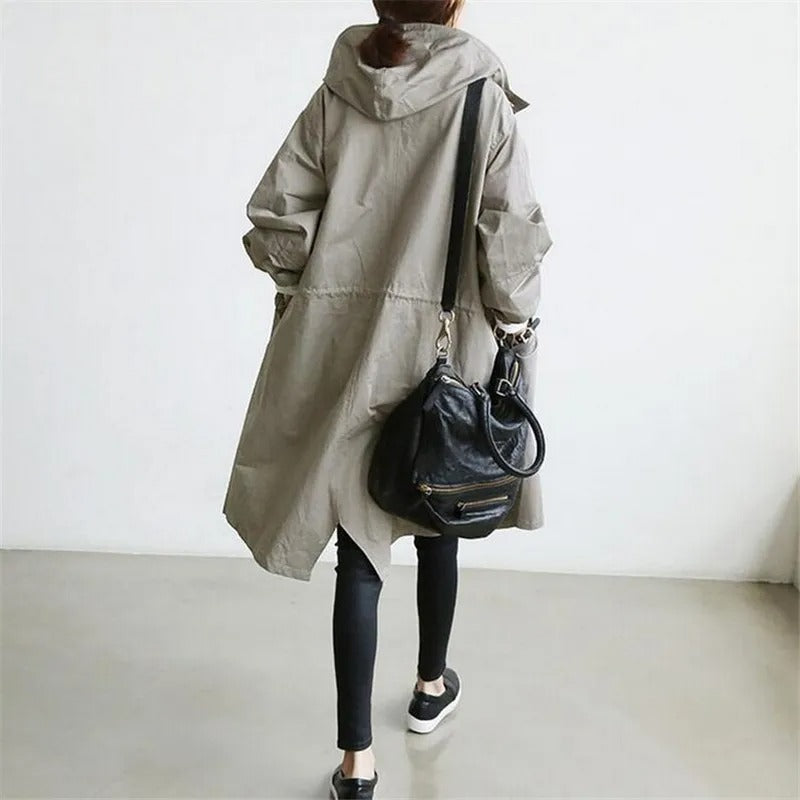 Women's Hooded Trench Coat – Button Front Long Sleeves Everyday Errands