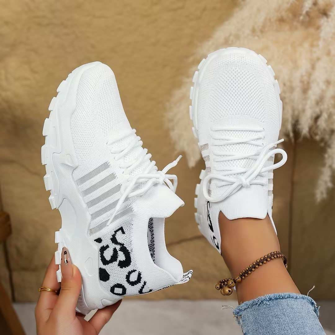 Women's Knit Textured Sneakers – Lace-Up Thick Sole Neighborhood Walks