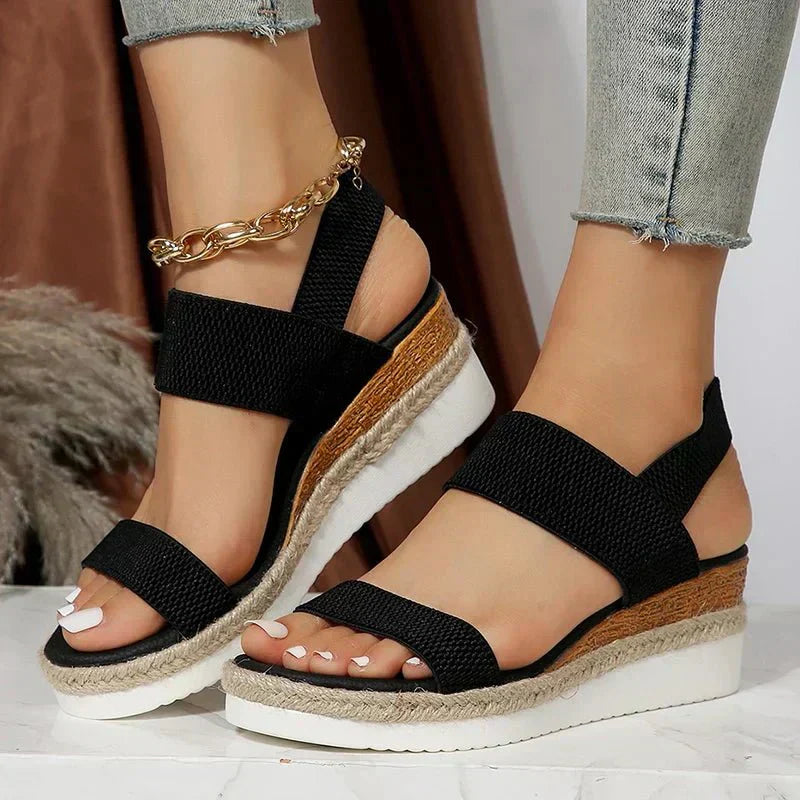 Women's Knit Two Strap Sandals – Espadrille Wedge Platform Open Toe Summer