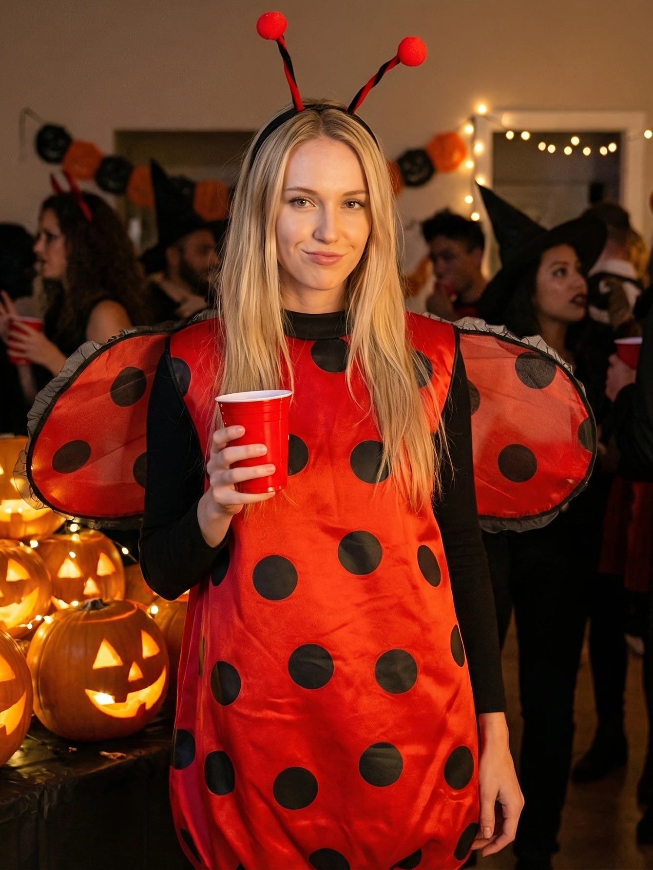 Women's Ladybug Polka Dot Costume – Wing Cape Antenna Halloween Party
