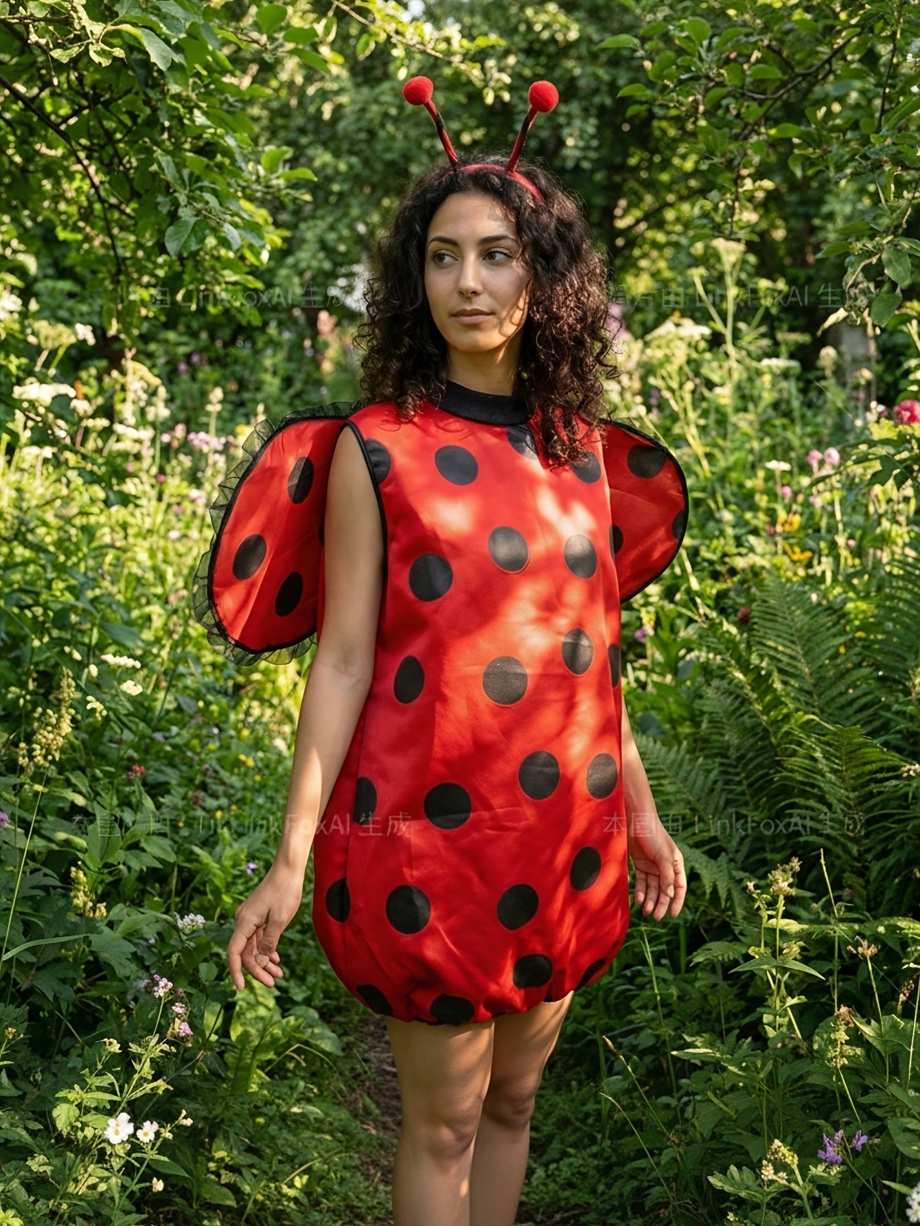Women's Ladybug Polka Dot Costume – Wing Cape Antenna Halloween Party
