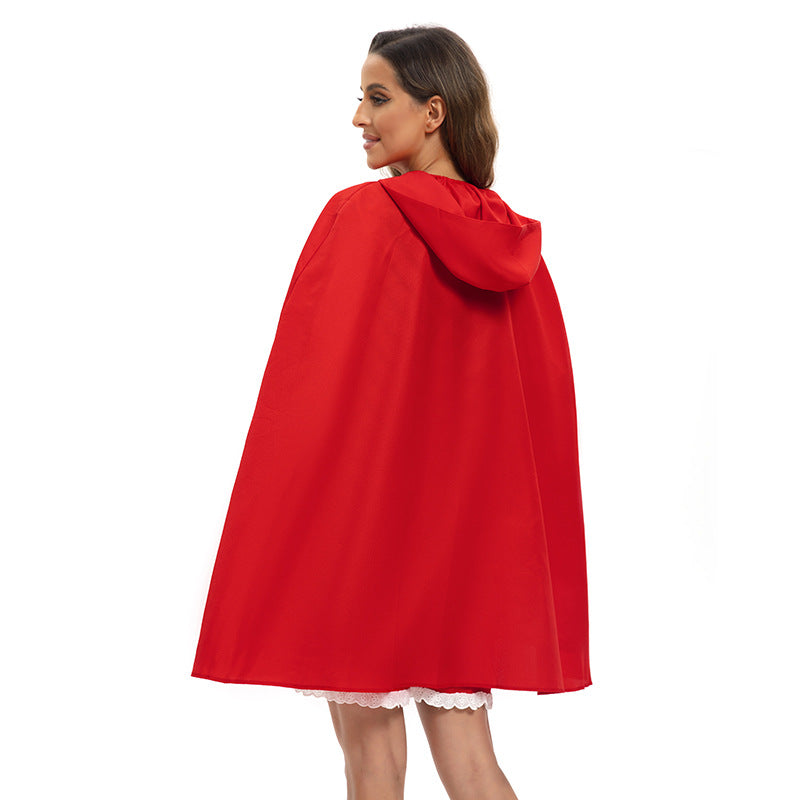 Women's Little Red Riding Hood Costume – Apron Lace Trim Halloween Party