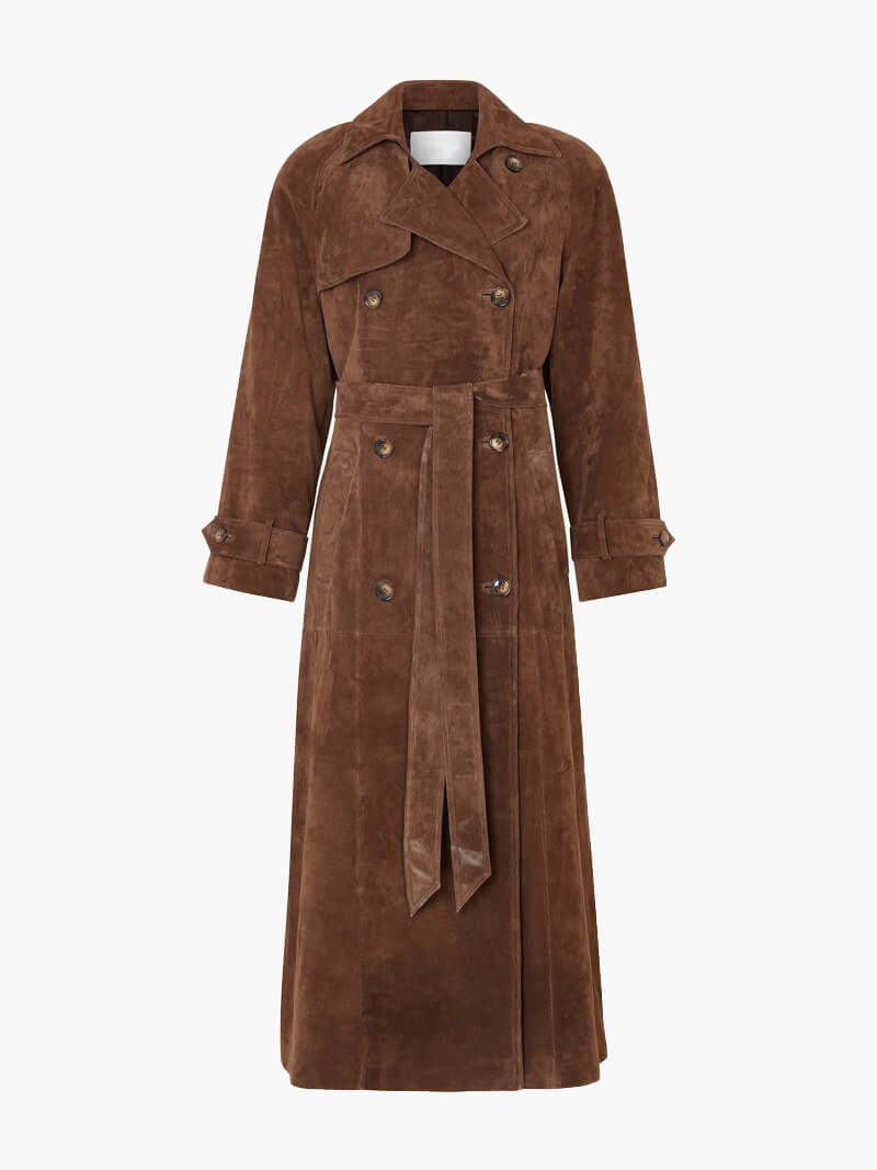 Women's Long Double Breasted Trench Coat – Wide Lapel Tie Belt City Wear