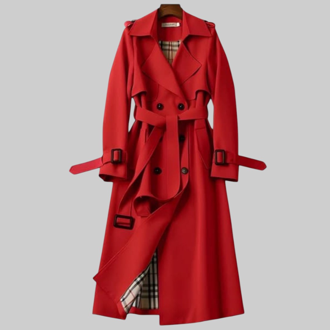 Women's Long Double Breasted Trench Coat – Wide Lapel Tie Belt Travel Wear
