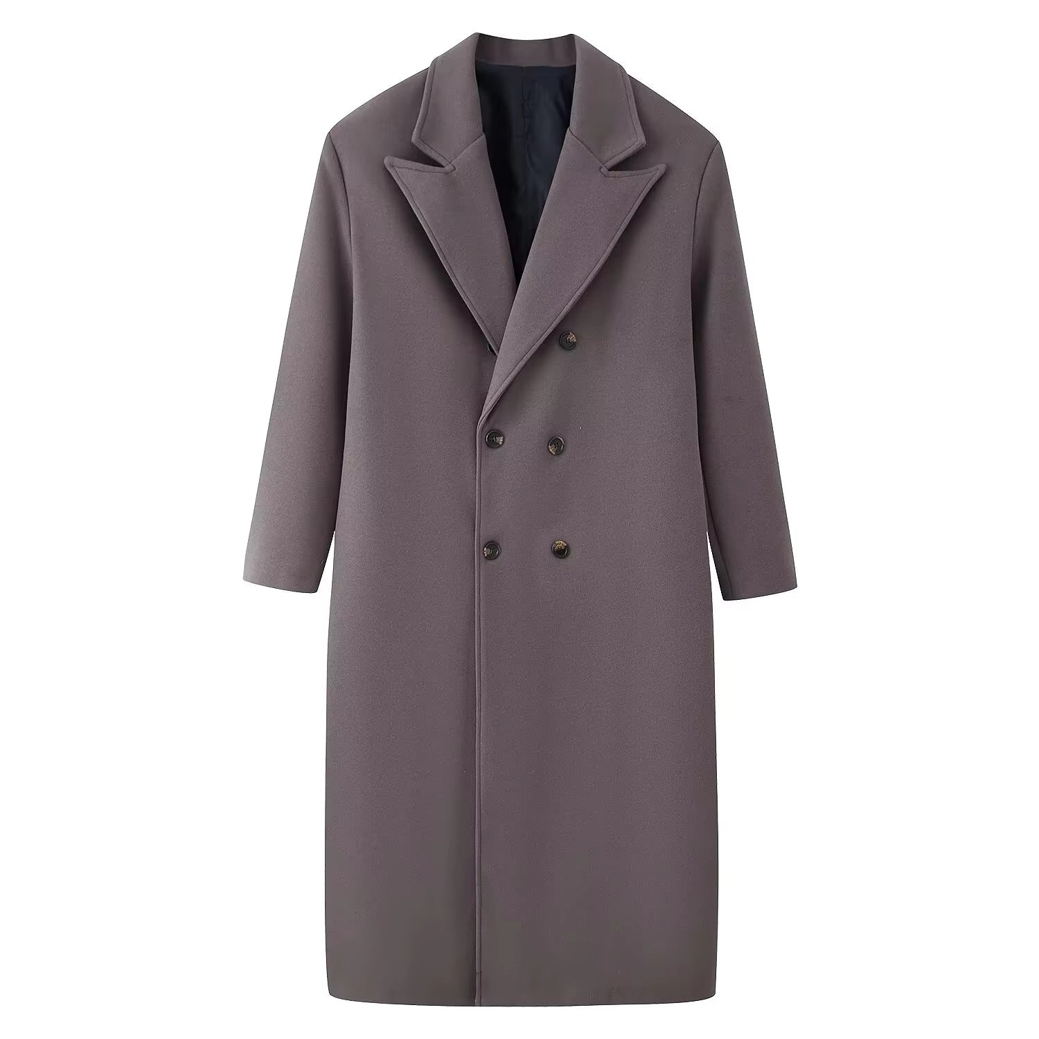 Women's Longline Wool Maxi Coat – Double Breasted Notched Lapel City Commute