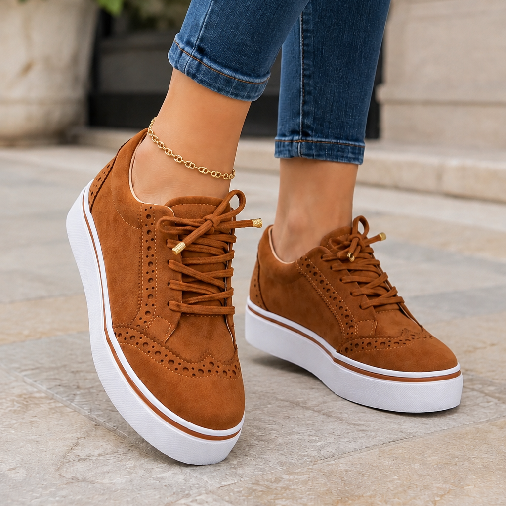 Women's Low-Top Perforated Sneakers – Lace Up Platform Sole Bookstore Visits