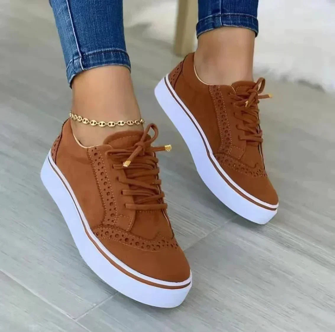 Women's Low-Top Perforated Sneakers – Lace Up Platform Sole Bookstore Visits
