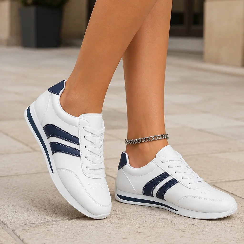 Women's Low-Top Stripe Sneakers – Lace Up Perforated Toe Sightseeing Days