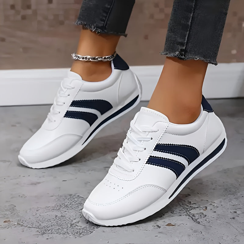 Women's Low-Top Stripe Sneakers – Lace Up Perforated Toe Sightseeing Days