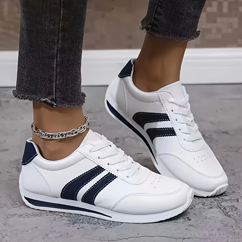 Women's Low-Top Stripe Sneakers – Lace Up Perforated Toe Sightseeing Days