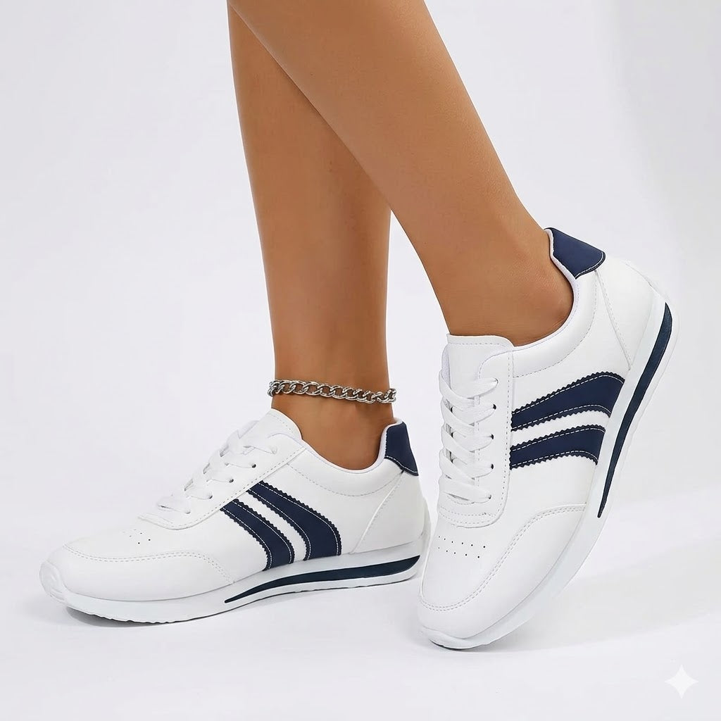 Women's Low-Top Stripe Sneakers – Lace Up Perforated Toe Sightseeing Days