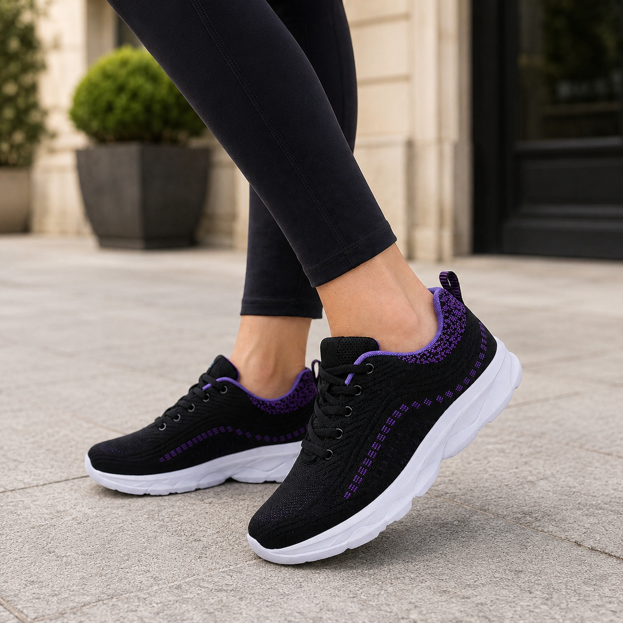 Women's Low-Top Textured Sneakers – Lace Up Thick Sole Daily Walks