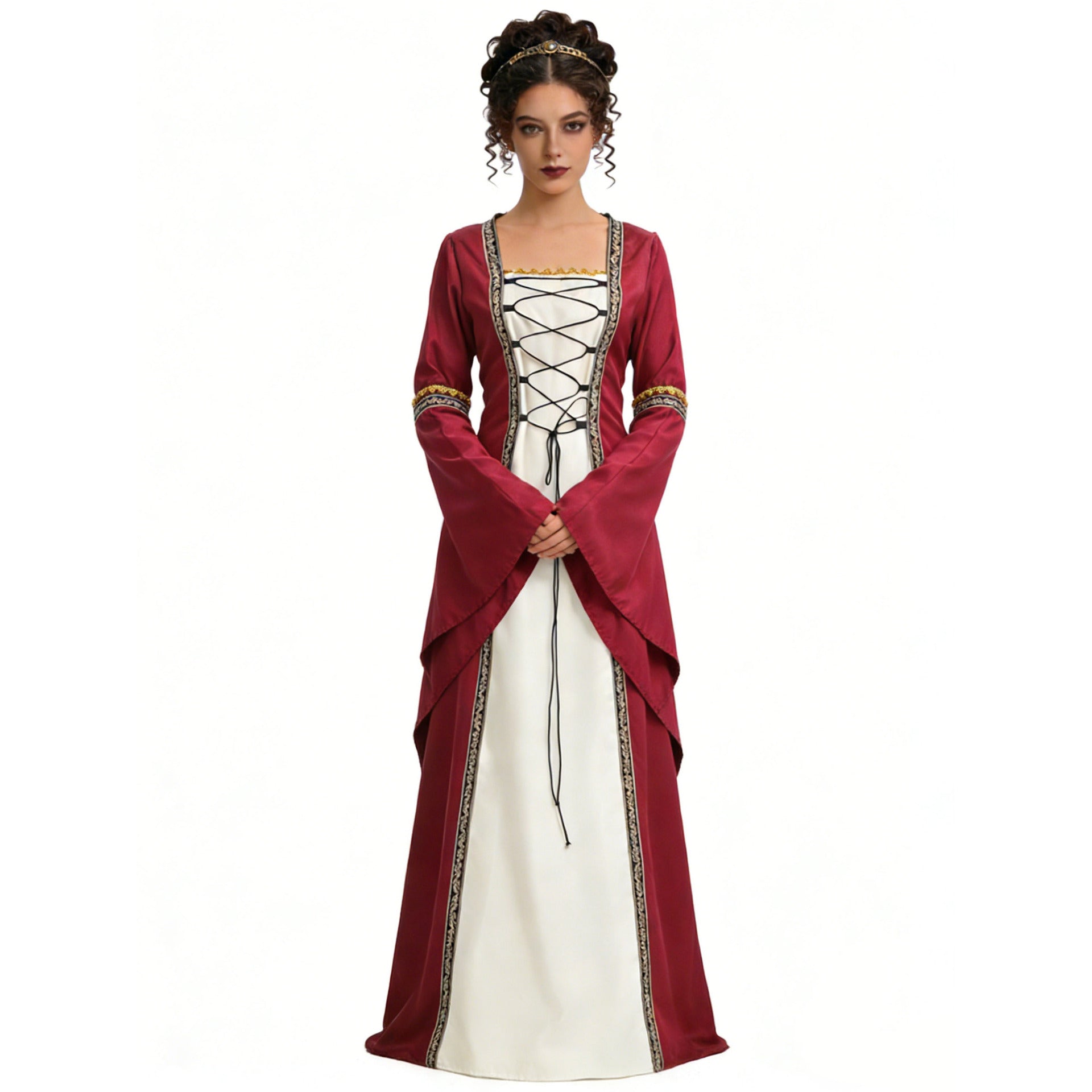 Women's Medieval Court Dress Costume – Lace Front Long Sleeve Halloween Party