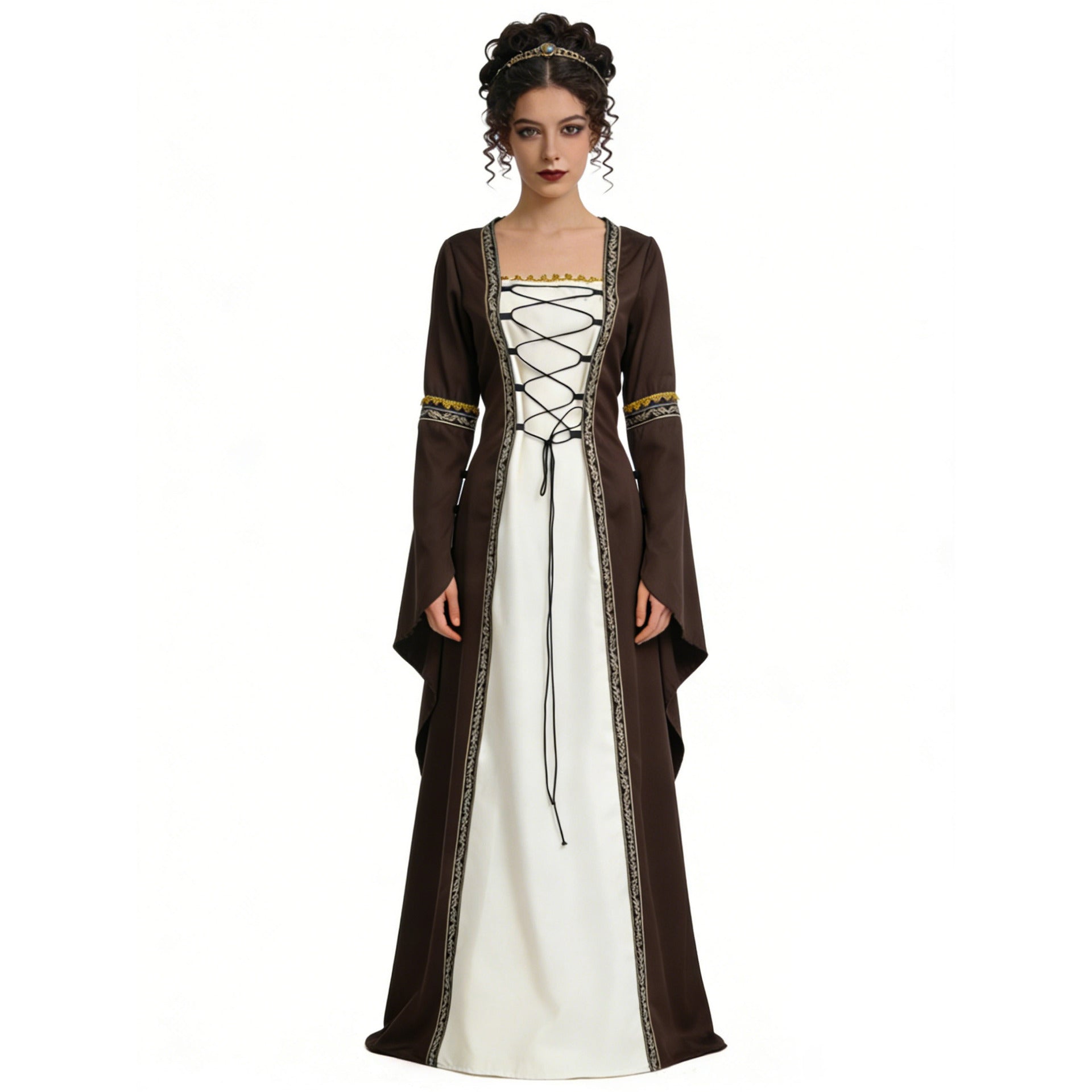 Women's Medieval Court Dress Costume – Lace Front Long Sleeve Halloween Party