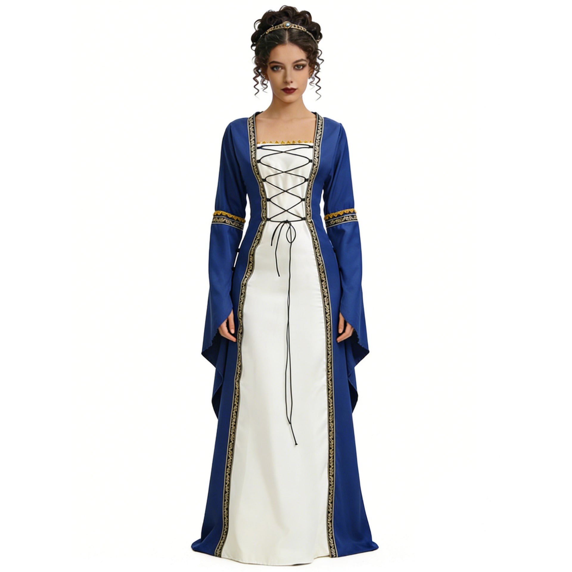 Women's Medieval Court Dress Costume – Lace Front Long Sleeve Halloween Party