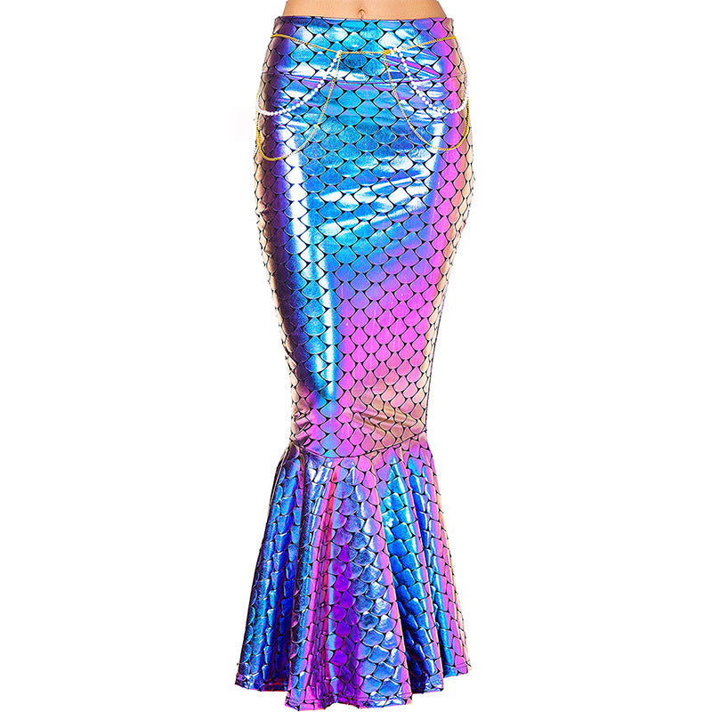 Women's Mermaid Fish Scale Maxi Skirt – Flared Hem Halloween Costume Party