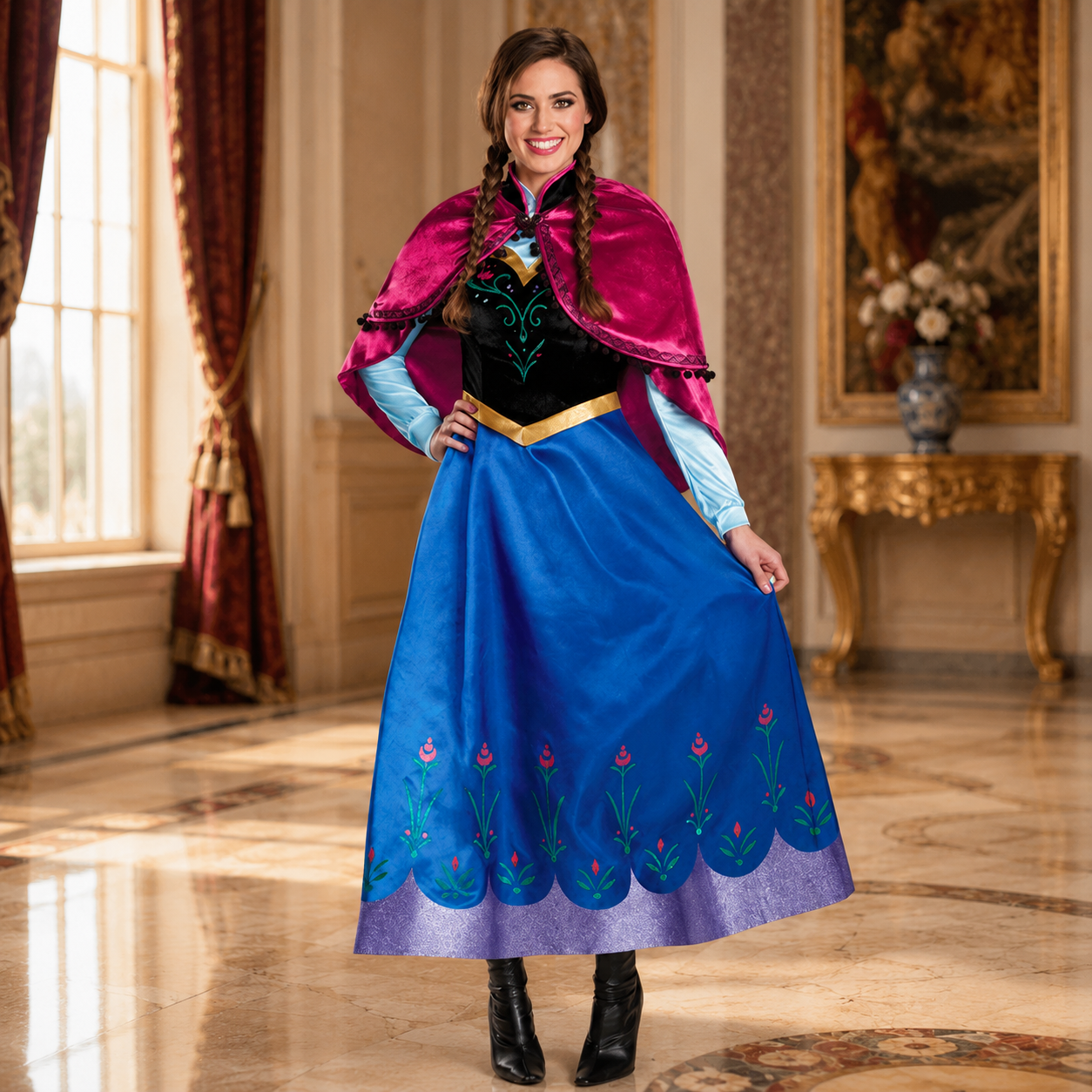 Women's Nordic Princess Costume – Shawl Long Sleeve Floral Hem Halloween Party